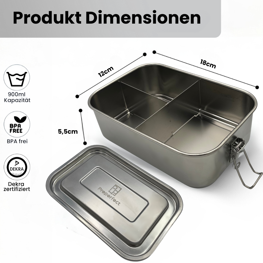 Premium Edelstahl Brotdose Silber
